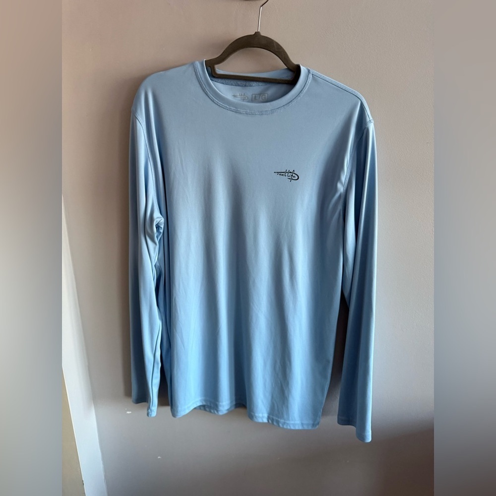 Reel Life Long Sleeve Performance Fishing Shirt – Size Large – Light Blue